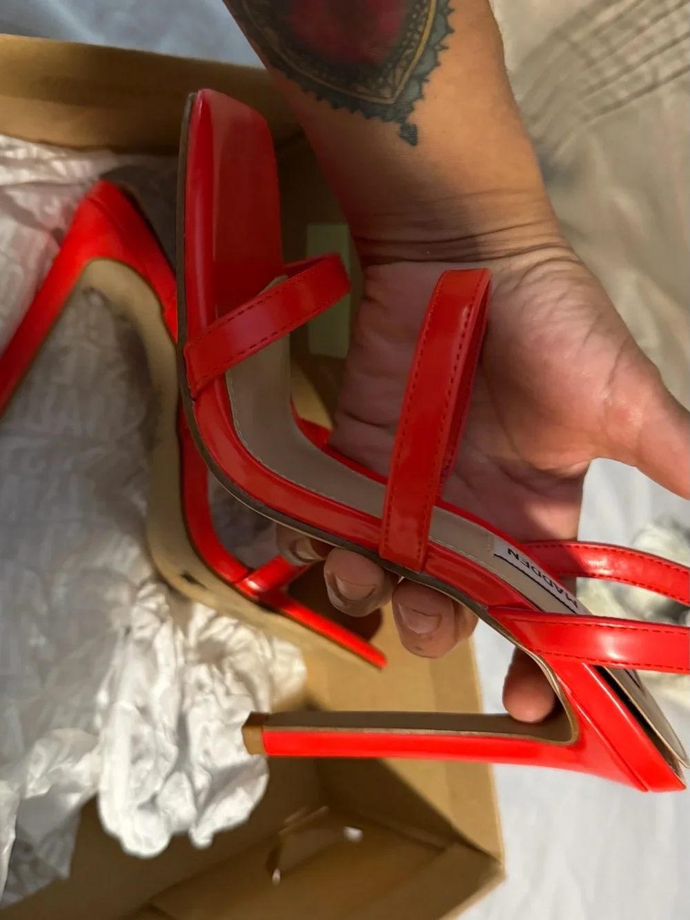 Steve Madden Bright Red Patent Strappy High Heels